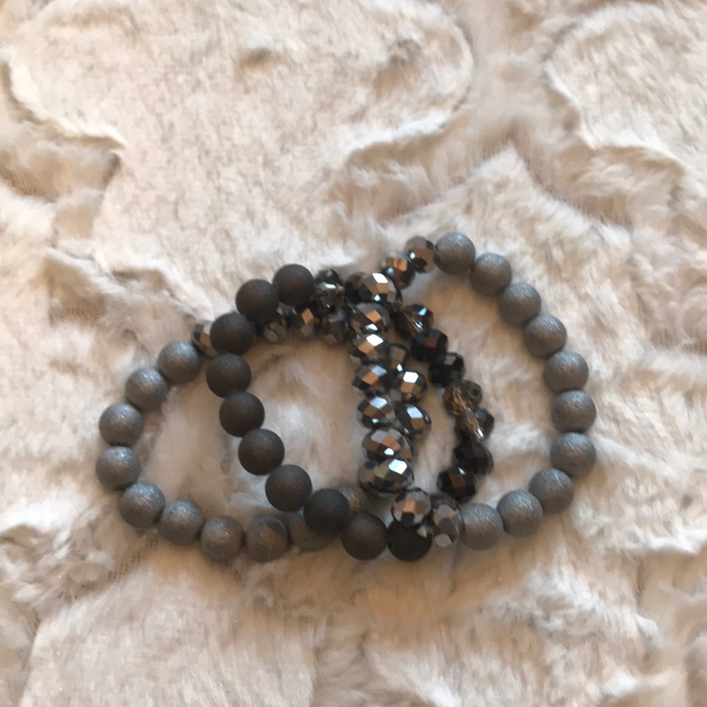 Silver and gray stack bracelets